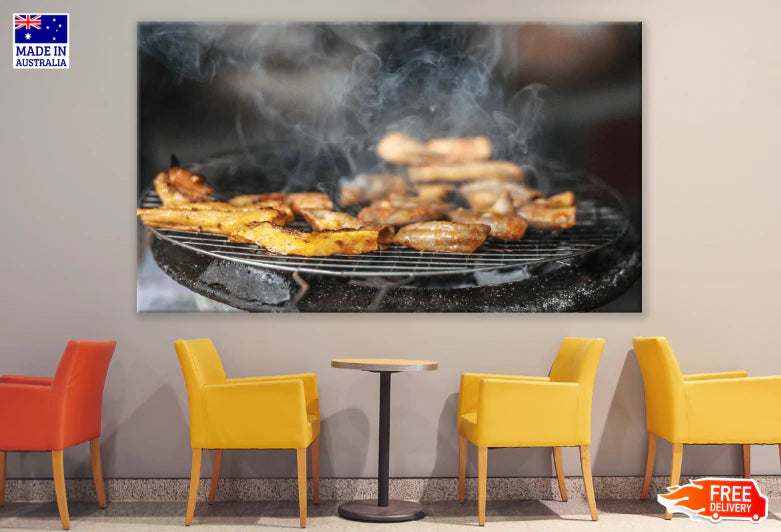 BBQ Grilled Meat Photograph Print 100% Australian Made Stretched Canvas Ready to Hang - 1994