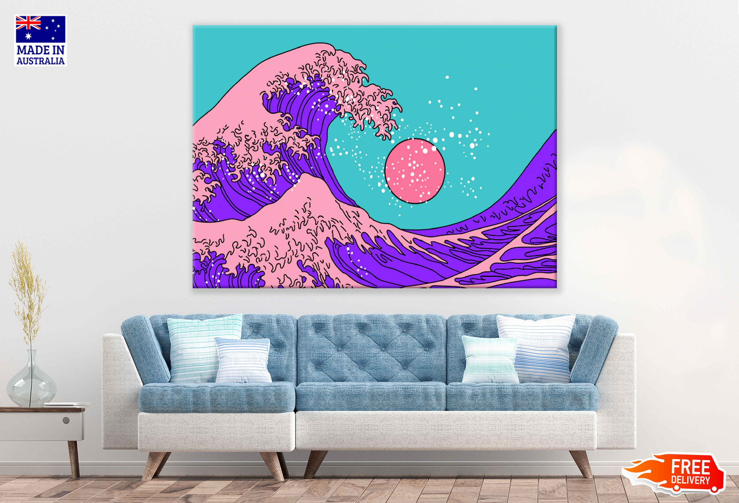 Sea Waves & Sun Illustration Pop Arts & Comic Poster Print 100% Australian Made Stretched Canvas Ready to Hang - 2166