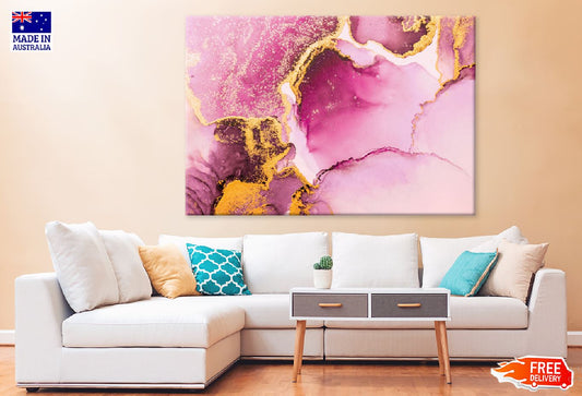 Pink Gold Liquid Ink Abstract Design Print 100% Australian Made Stretched Canvas Ready to Hang - 1113