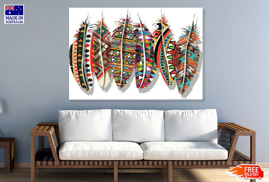 Boho Feather Design Digital Art Print 100% Australian Made Stretched Canvas Ready to Hang - 1894