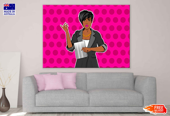 Business Woman Vector Design Pop Arts & Comic Poster Print 100% Australian Made Stretched Canvas Ready to Hang - 2094