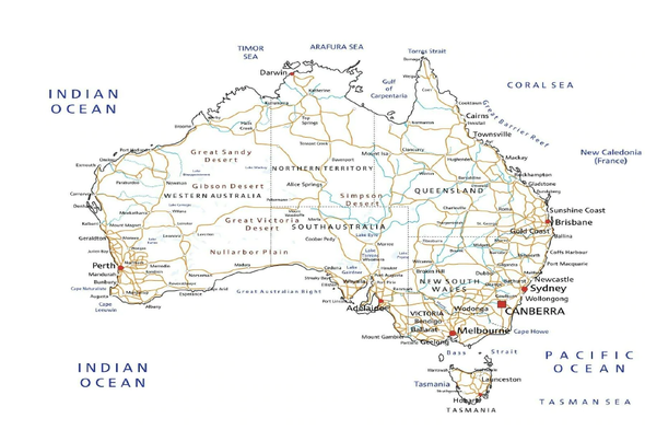 Australia Map Highly Detailed Print 100% Australian Made Stretched Canvas Ready to Hang - 2293