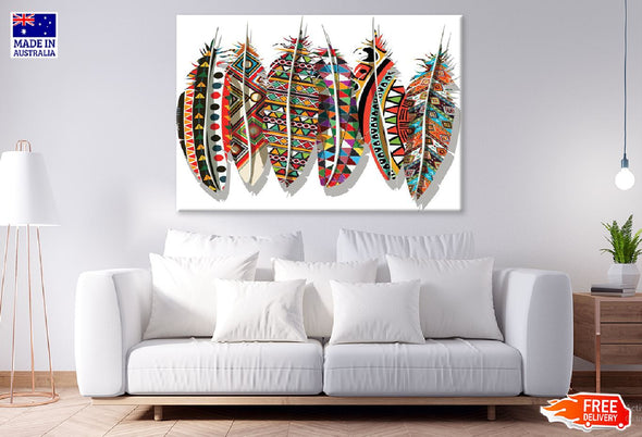 Boho Feather Design Digital Art Print 100% Australian Made Stretched Canvas Ready to Hang - 1894