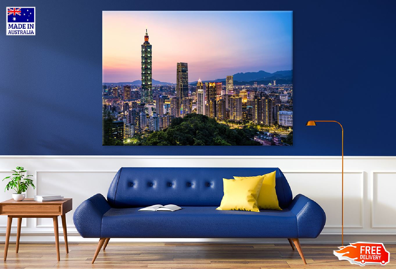 Taipei City Skyline View Taiwan Print 100% Australian Made Stretched Canvas Ready to Hang - 1462