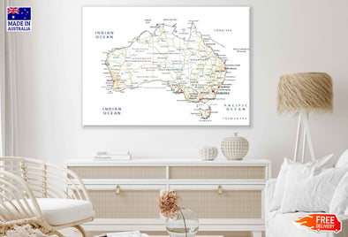 Australia Map Highly Detailed Print 100% Australian Made Stretched Canvas Ready to Hang - 2293