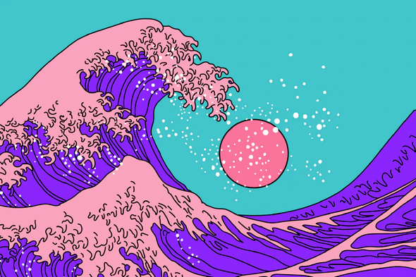 Sea Waves & Sun Illustration Pop Arts & Comic Poster Print 100% Australian Made Stretched Canvas Ready to Hang - 2166