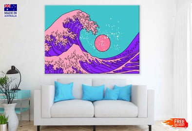 Sea Waves & Sun Illustration Pop Arts & Comic Poster Print 100% Australian Made Stretched Canvas Ready to Hang - 2166