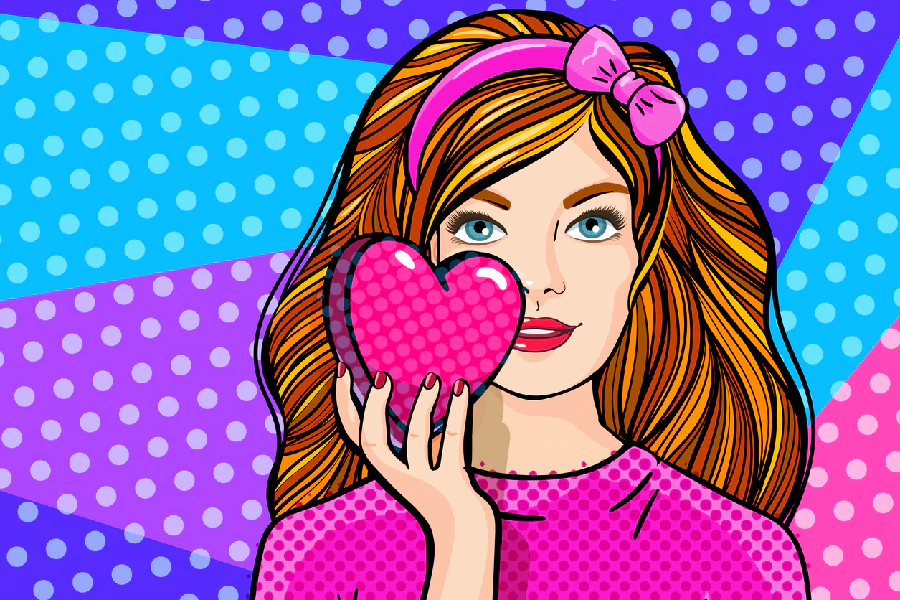 Girl Holding a Heart Colorful Illustration Pop Arts & Comic Poster Print 100% Australian Made Stretched Canvas Ready to Hang - 2095