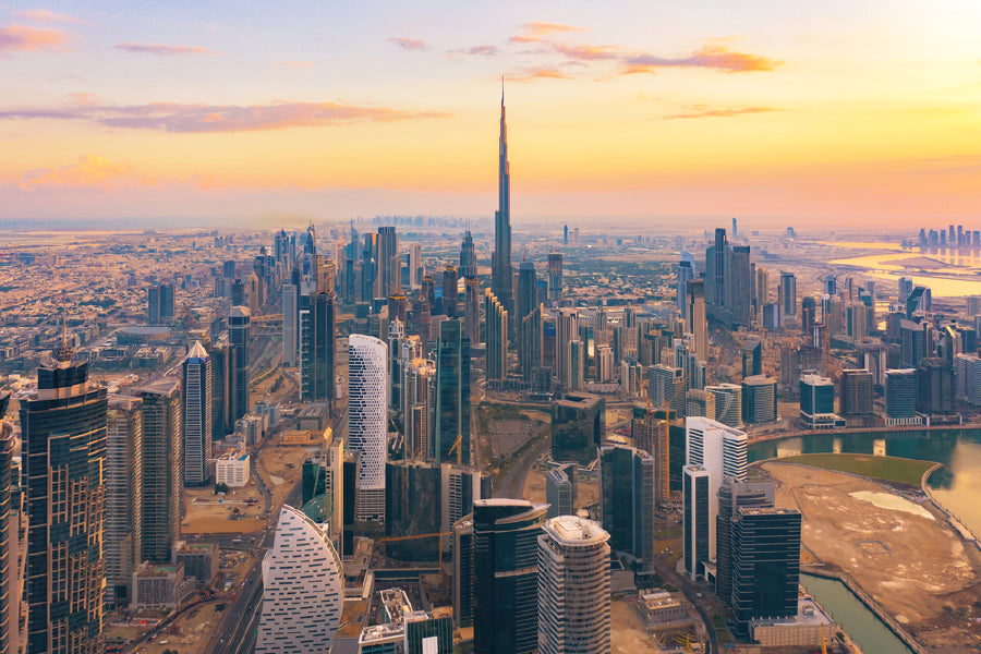 Dubai Downtown Aerial Sunset View Print 100% Australian Made Stretched Canvas Ready to Hang - 1463