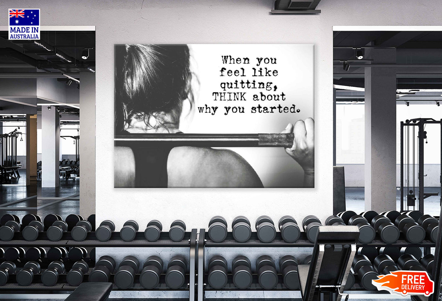 Gym Motivation Quote B&W Print 100% Australian Made Stretched Canvas Ready to Hang - 2253