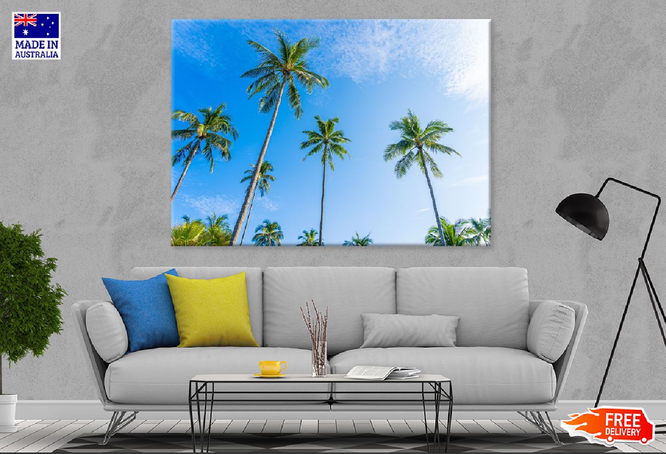 Tropical Palm Trees Blue Sky View Print 100% Australian Made Stretched Canvas Ready to Hang - 1692