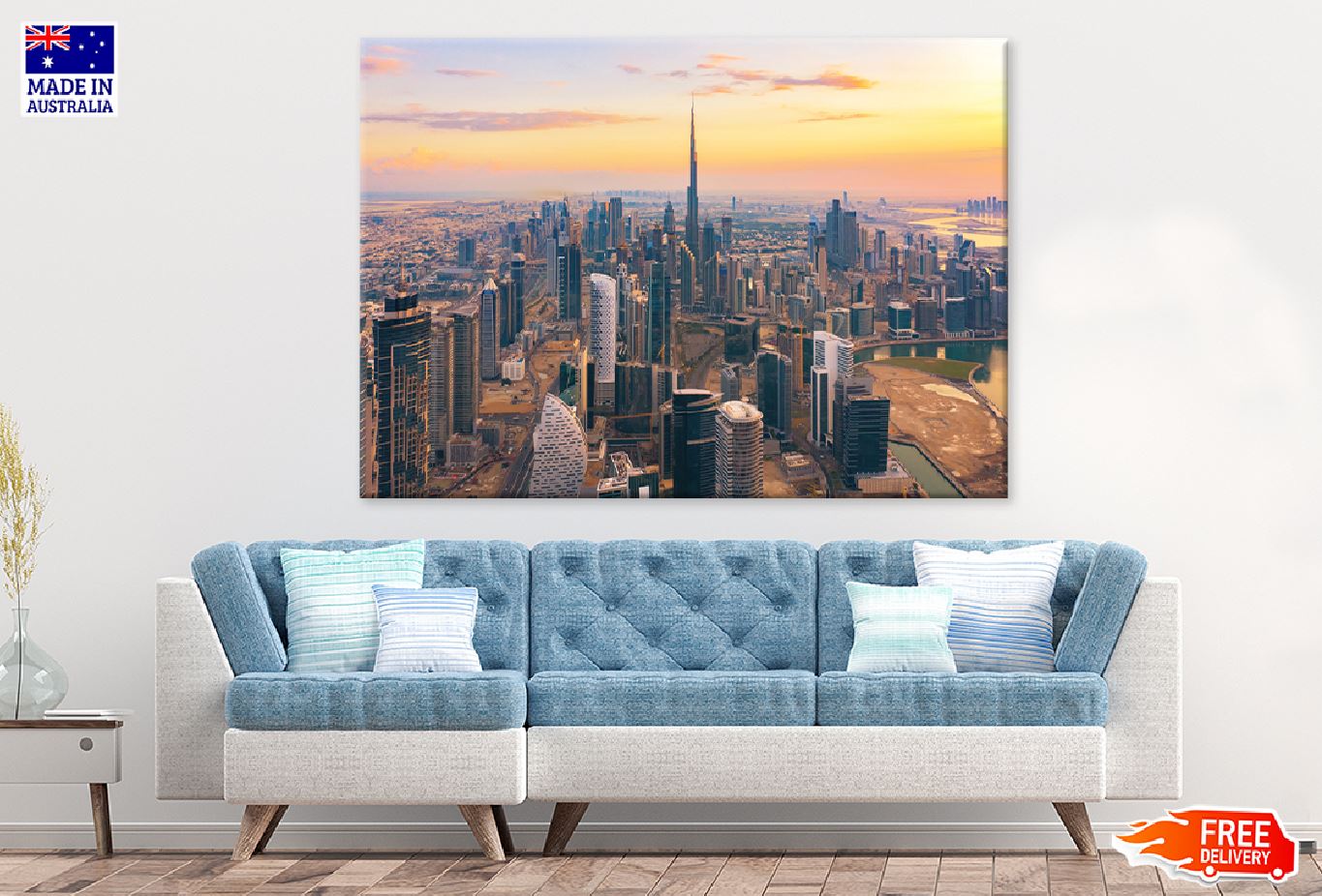 Dubai Downtown Aerial Sunset View Print 100% Australian Made Stretched Canvas Ready to Hang - 1463