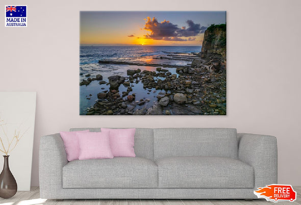 Rocks Near Sea Sunset Photograph Print 100% Australian Made Stretched Canvas Ready to Hang - 1014