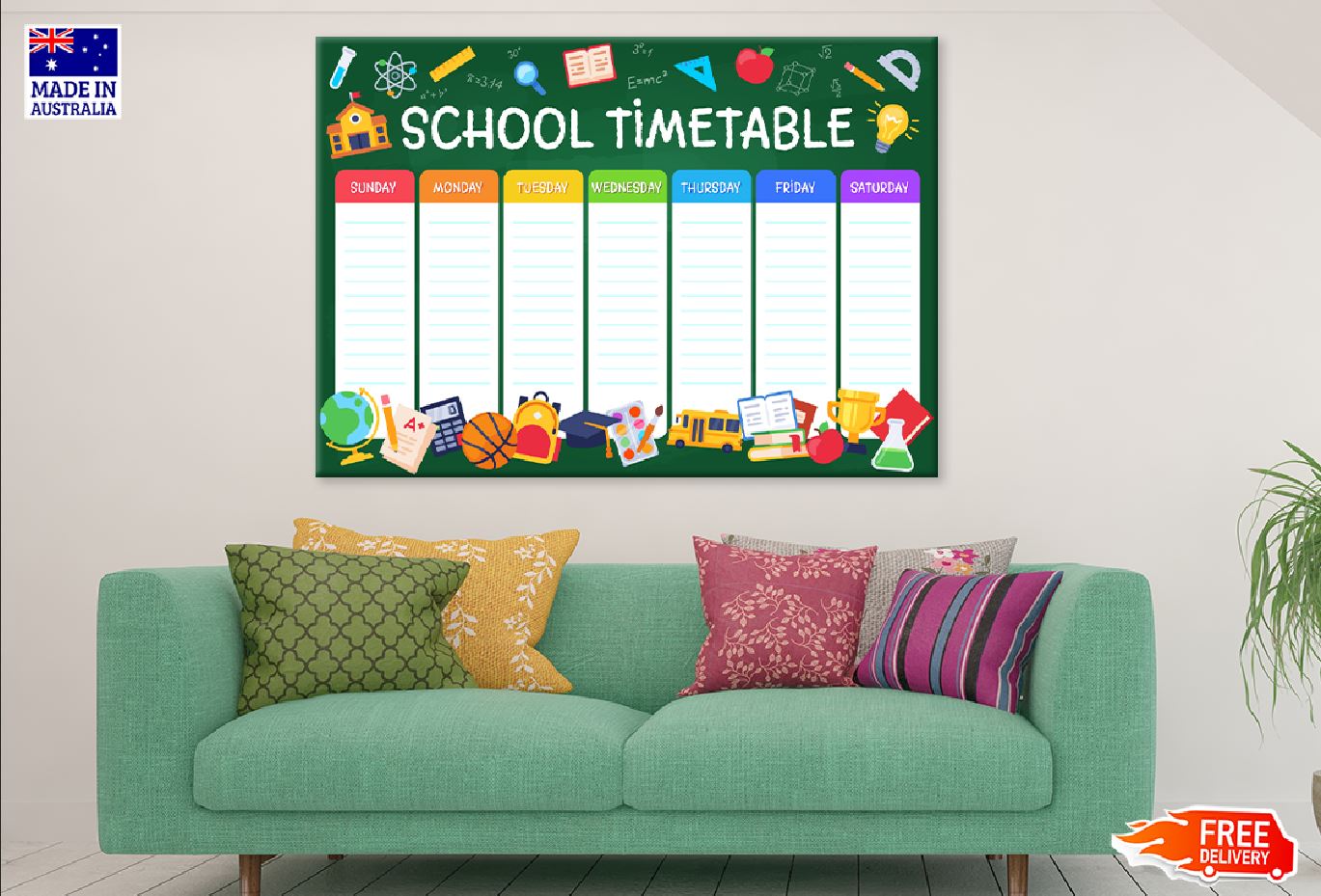 Weekly School Timetable Vector Print 100% Australian Made Stretched Canvas Ready to Hang - 1671