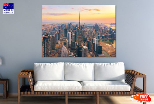 Dubai Downtown Aerial Sunset View Print 100% Australian Made Stretched Canvas Ready to Hang - 1463