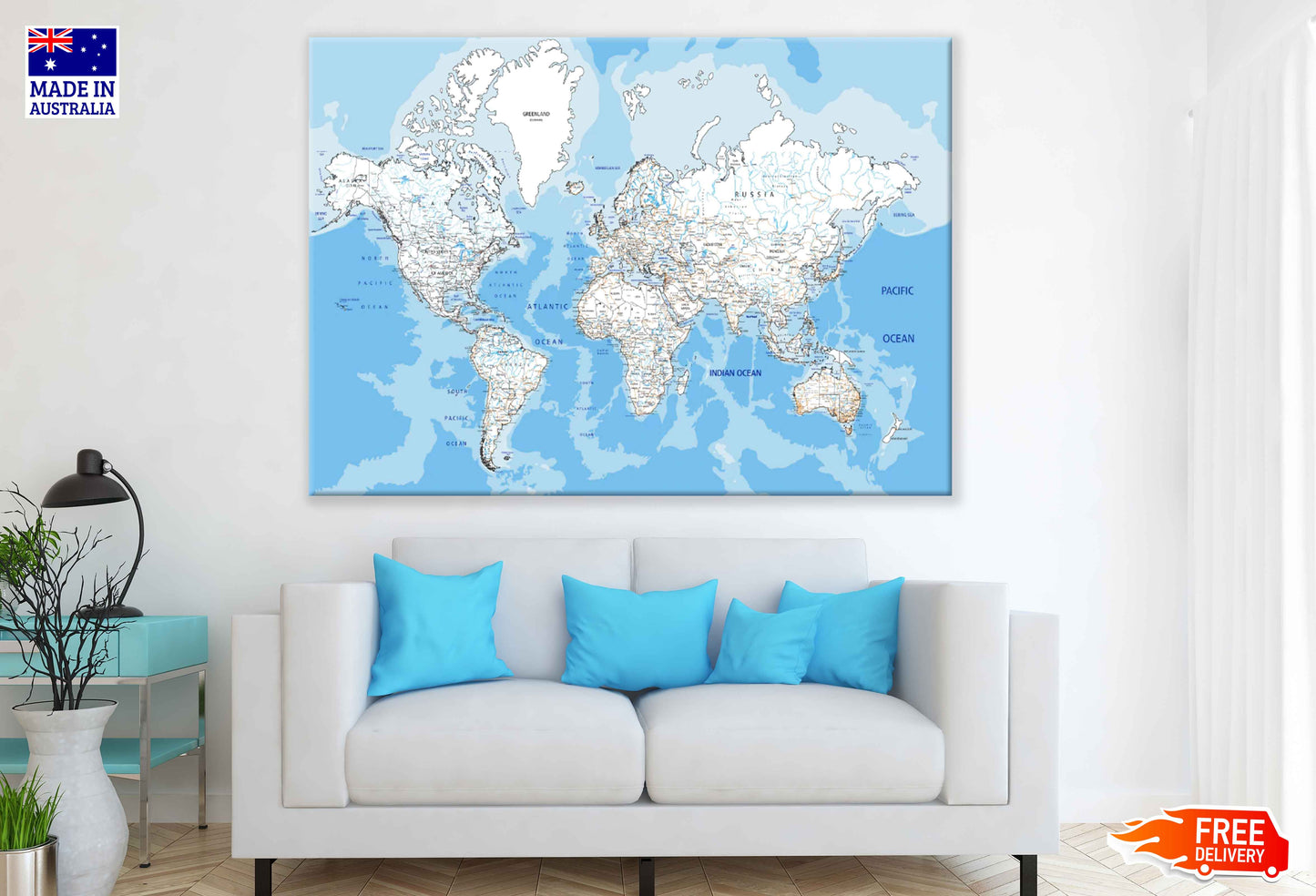 World Road Map with White Labeling Vector Art Print 100% Australian Made Stretched Canvas Ready to Hang - 2294