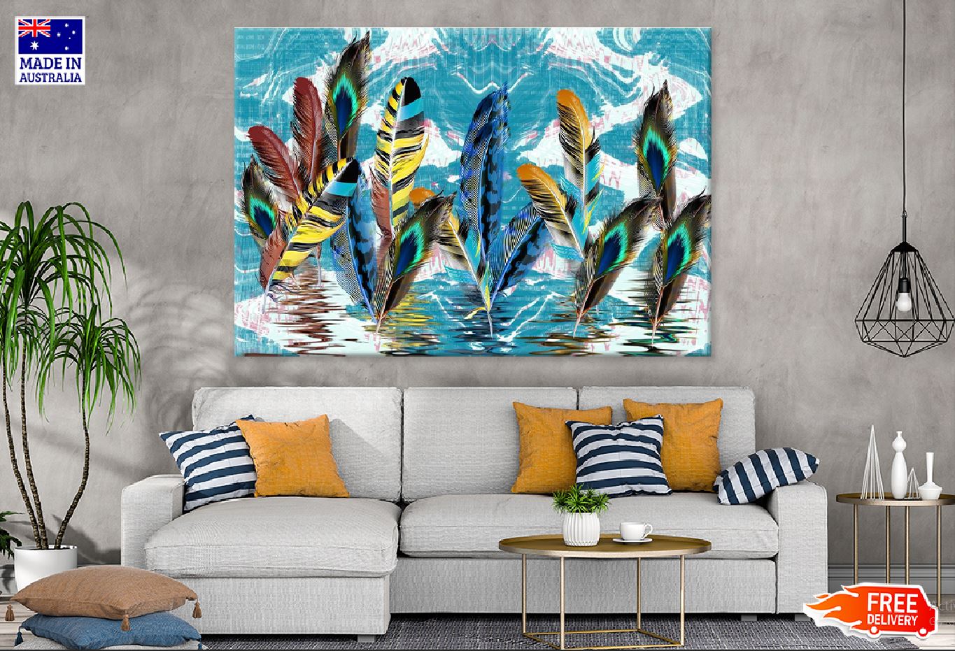 Colorful Feathers Abstract Painting Print 100% Australian Made Stretched Canvas Ready to Hang - 1895