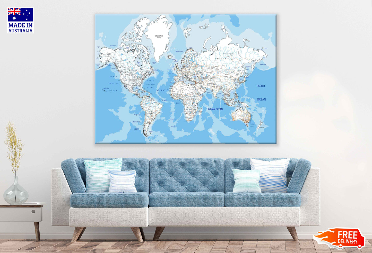 World Road Map with White Labeling Vector Art Print 100% Australian Made Stretched Canvas Ready to Hang - 2294