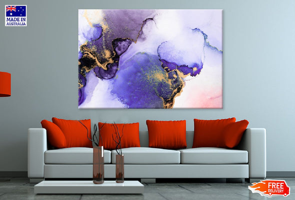 Purple Gold Abstract Marble Ink Design Print 100% Australian Made Stretched Canvas Ready to Hang - 1114