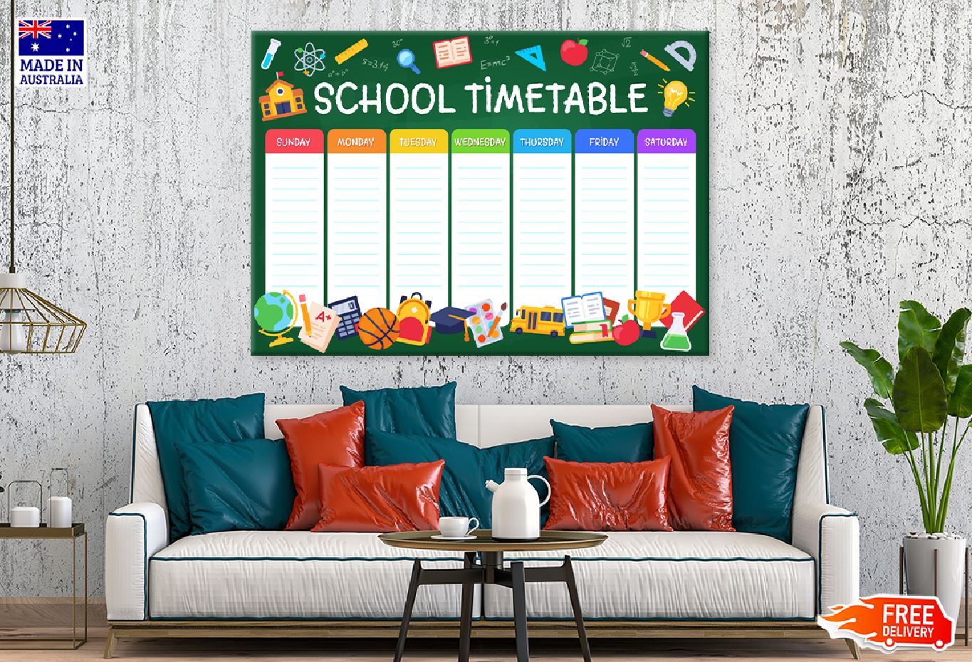 Weekly School Timetable Vector Print 100% Australian Made Stretched Canvas Ready to Hang - 1671