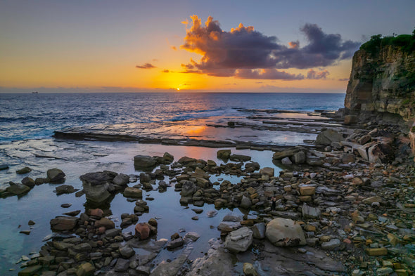 Rocks Near Sea Sunset Photograph Print 100% Australian Made Stretched Canvas Ready to Hang - 1014