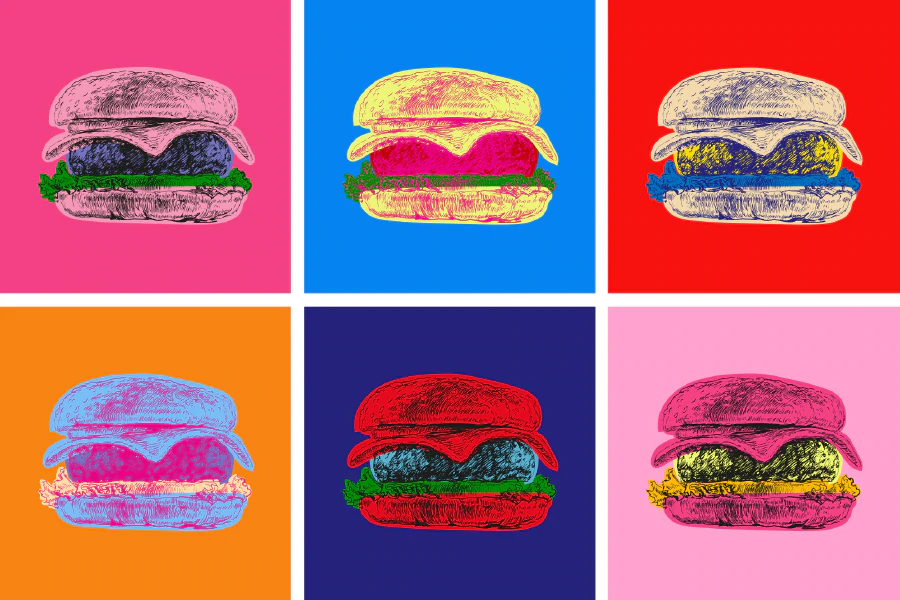 Colorful Burgers Collage Illustration Pop Arts & Comic Poster Print 100% Australian Made Stretched Canvas Ready to Hang - 2167