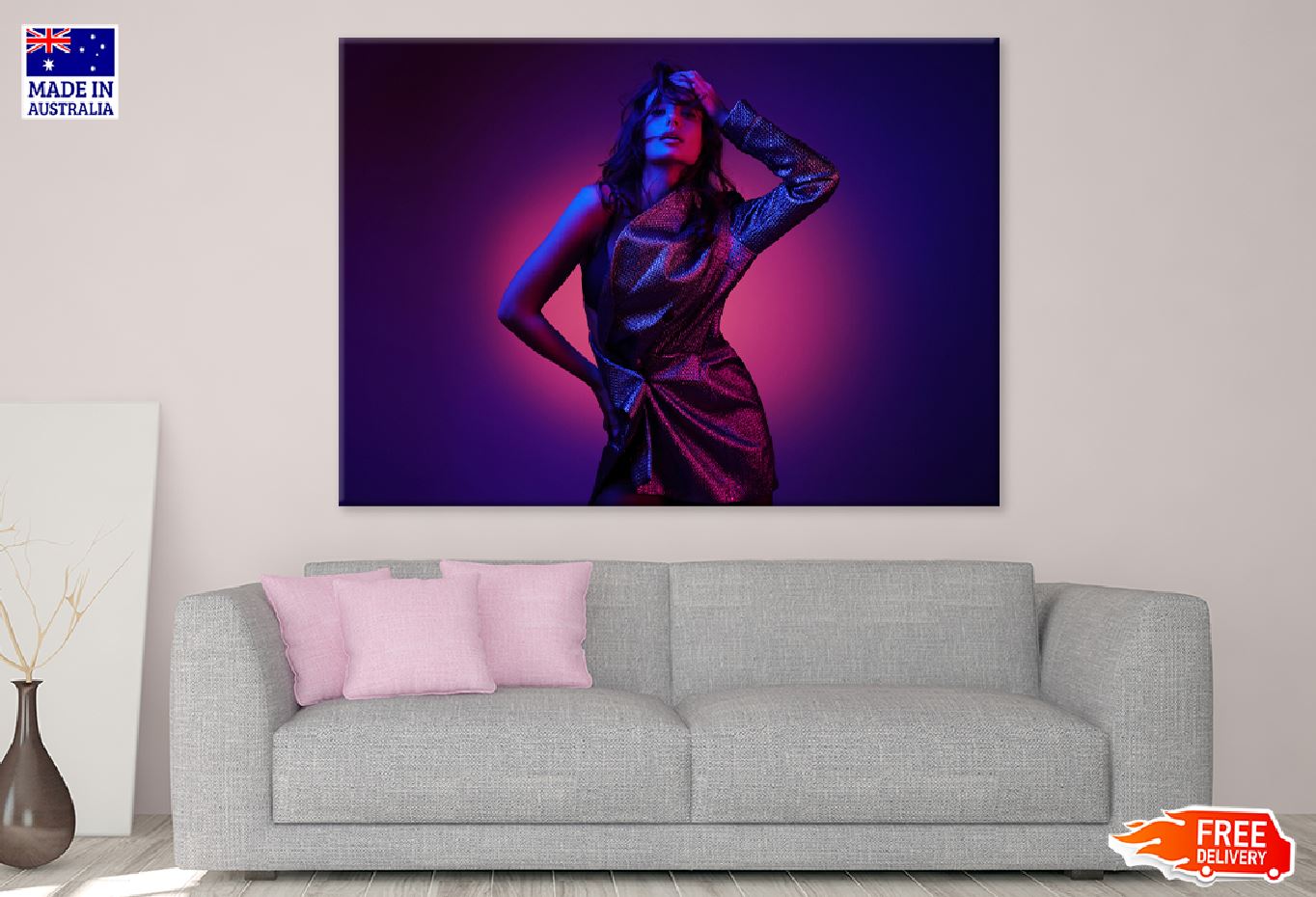 Fashion Girl in Neon Lights View Print 100% Australian Made Stretched Canvas Ready to Hang - 1300