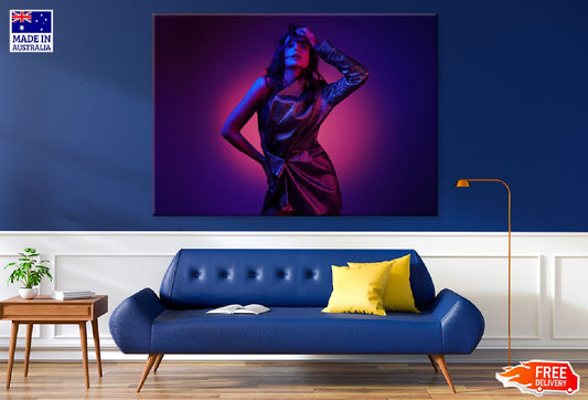 Fashion Girl in Neon Lights View Print 100% Australian Made Stretched Canvas Ready to Hang - 1300