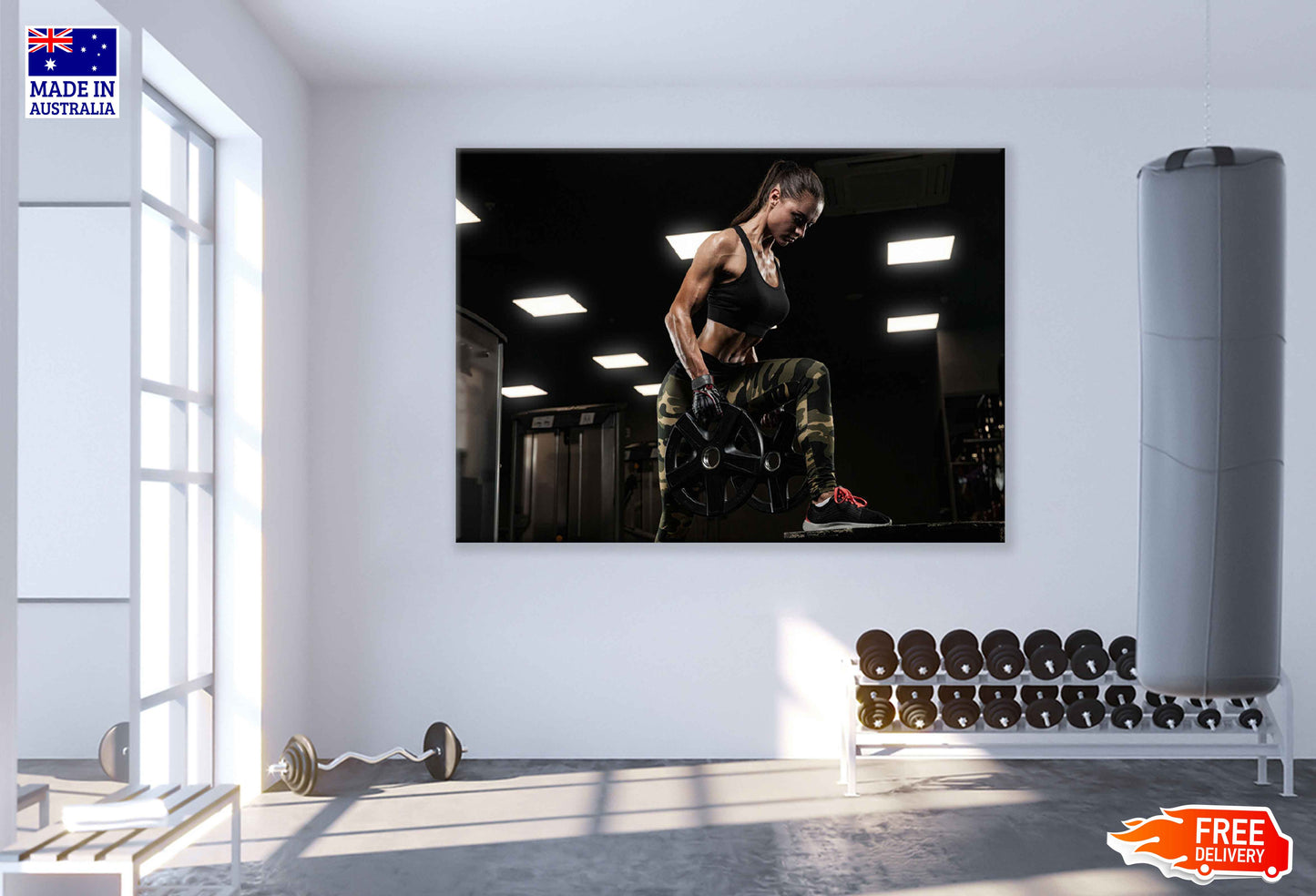 Girl Workout in Gym Photograph Print 100% Australian Made Stretched Canvas Ready to Hang - 2254