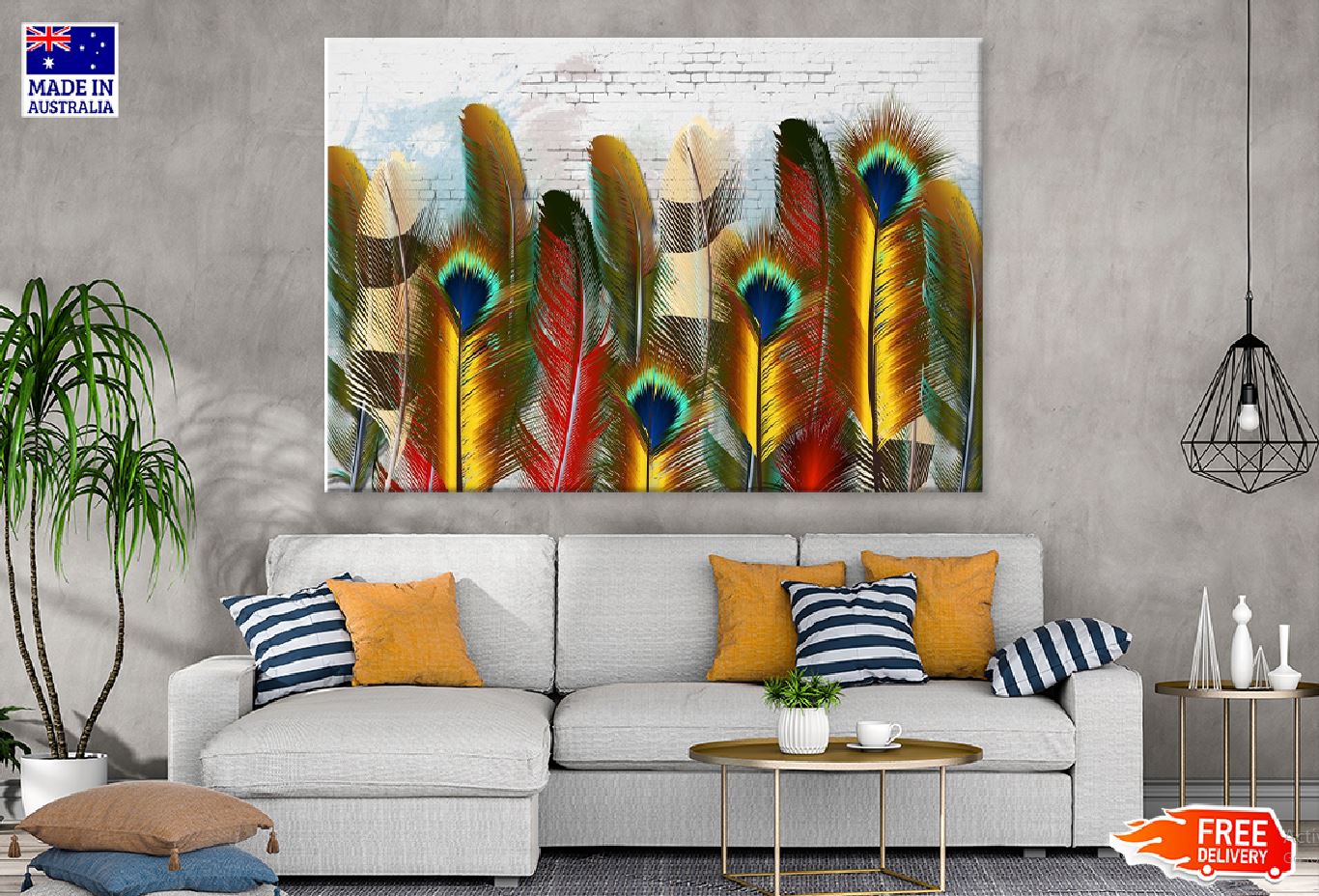 Colorful Feathers Digital Art  Print 100% Australian Made Stretched Canvas Ready to Hang - 1896