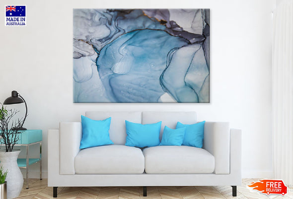 Blue & Black Liquid Abstract Art Design Print 100% Australian Made Stretched Canvas Ready to Hang - 1115