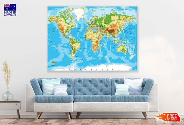 World Map Detailed Print 100% Australian Made Stretched Canvas Ready to Hang - 2295