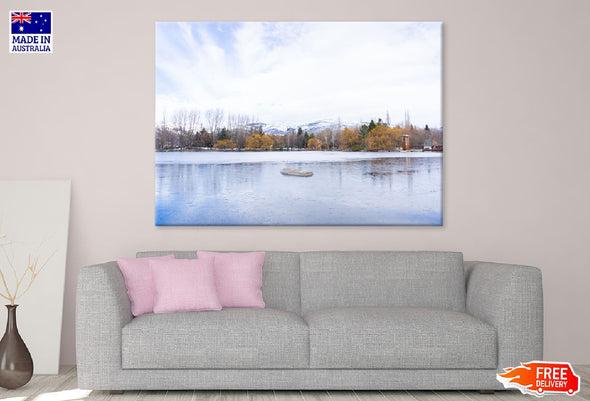 Snowy Mountains & Lake Photograph Print 100% Australian Made Stretched Canvas Ready to Hang - 1015