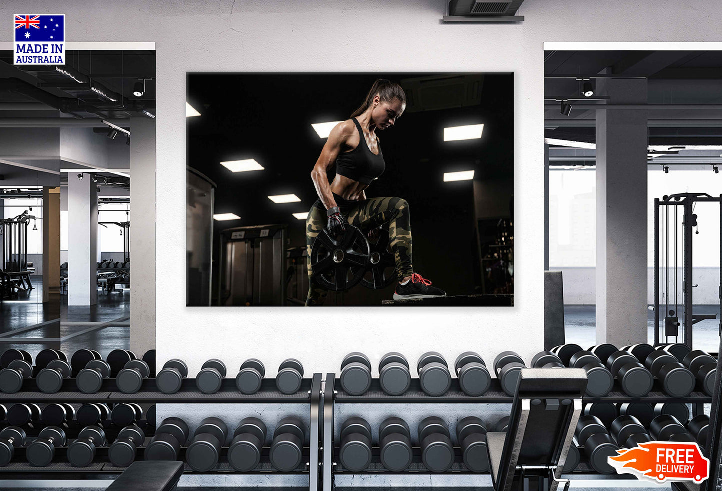 Girl Workout in Gym Photograph Print 100% Australian Made Stretched Canvas Ready to Hang - 2254