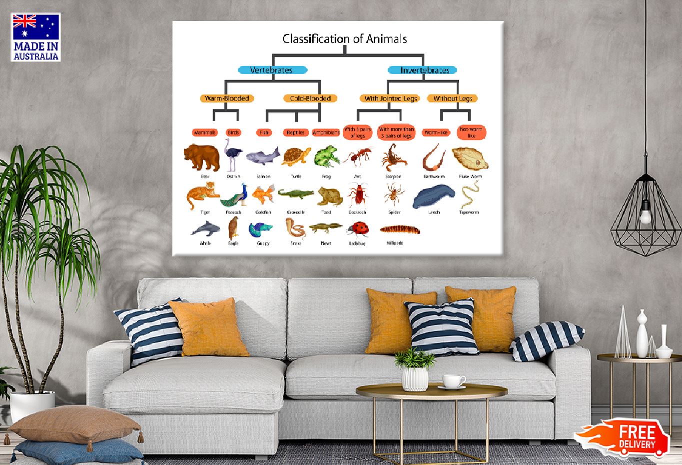 Chart of Biology Animals Diagram Print 100% Australian Made Stretched Canvas Ready to Hang - 1673