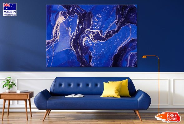 Black Purple Blue & Gold Abstract Design Print 100% Australian Made Stretched Canvas Ready to Hang - 1116