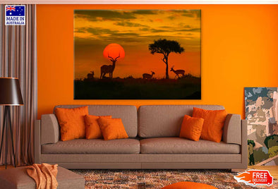 Deer in Kruger Park Sunset View Print 100% Australian Made Stretched Canvas Ready to Hang - 1216