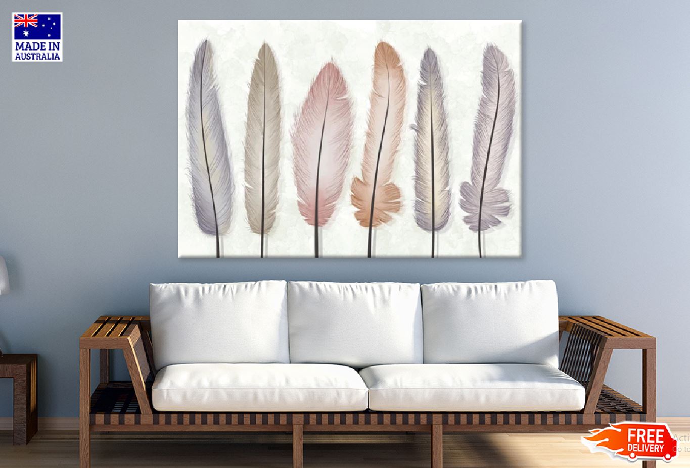 Feathers Watercolor Painting Print 100% Australian Made Stretched Canvas Ready to Hang - 1897