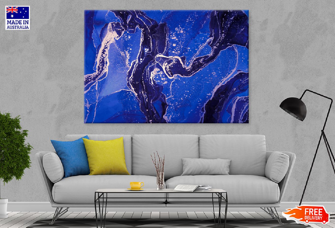 Black Purple Blue & Gold Abstract Design Print 100% Australian Made Stretched Canvas Ready to Hang - 1116