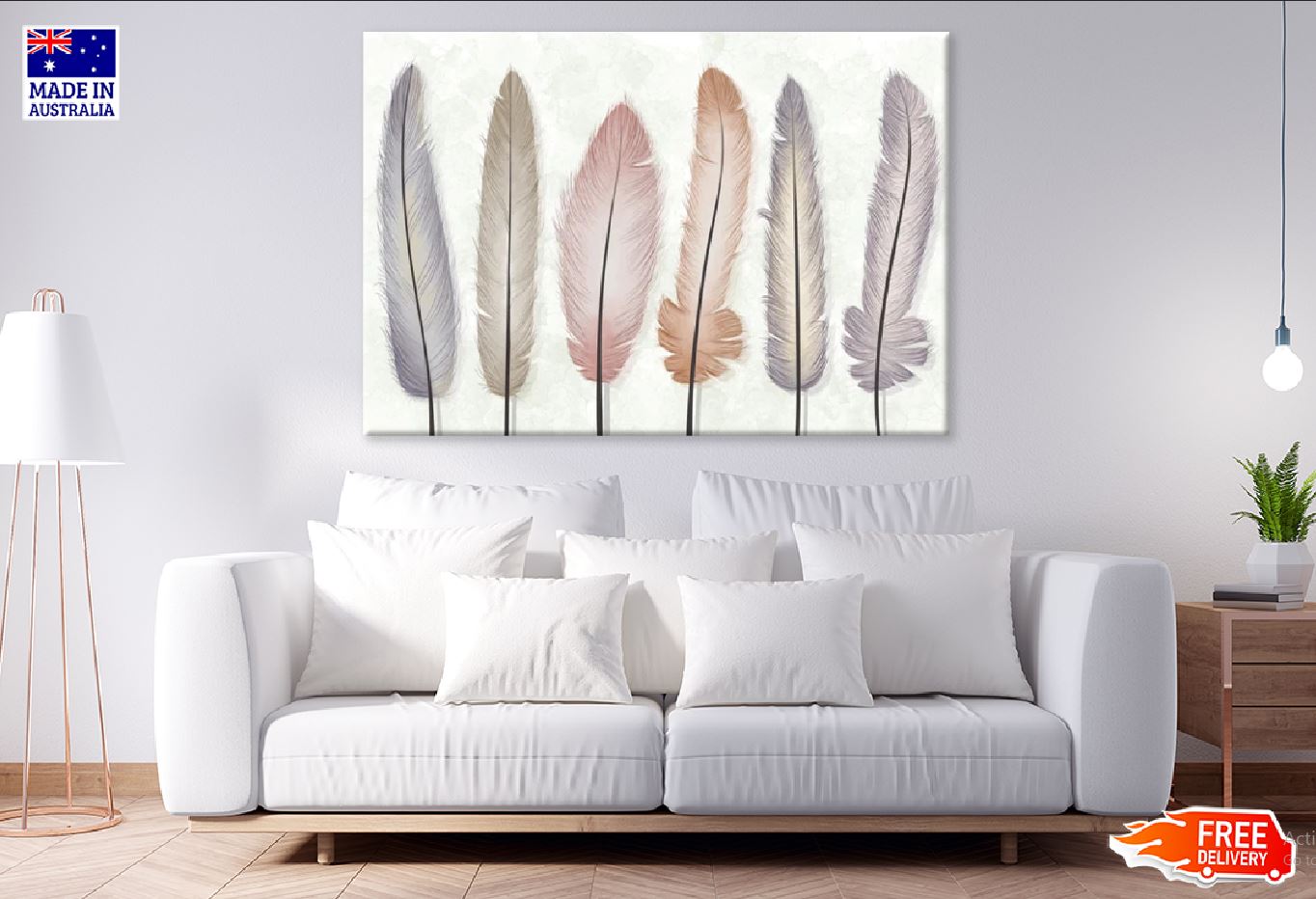 Feathers Watercolor Painting Print 100% Australian Made Stretched Canvas Ready to Hang - 1897