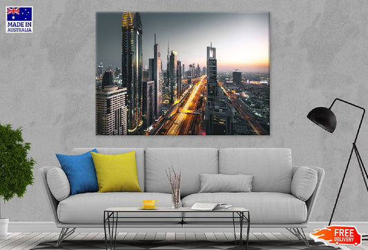 Dubai City Skyline Traffic View Print 100% Australian Made Stretched Canvas Ready to Hang - 1465