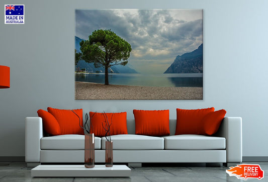 Lake with Mountains East Italy Print 100% Australian Made Stretched Canvas Ready to Hang - 1017