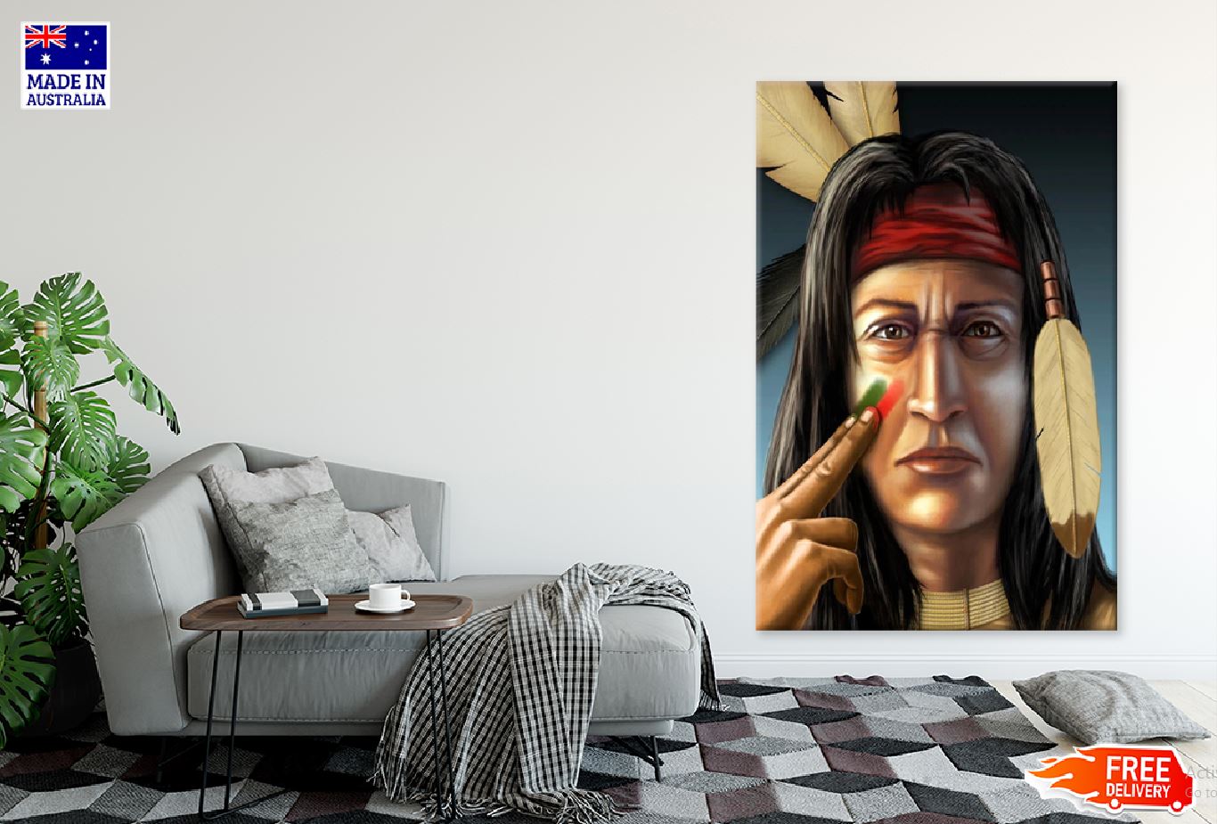 Girl with Feather Headdress Digital Art  Print 100% Australian Made Stretched Canvas Ready to Hang - 1971