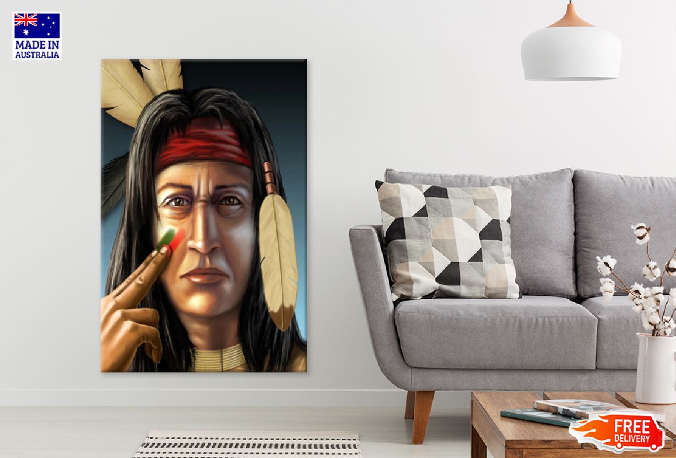 Girl with Feather Headdress Digital Art  Print 100% Australian Made Stretched Canvas Ready to Hang - 1971