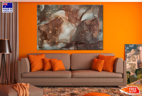 Grey Brown & Gold Fluid Abstract Design Print 100% Australian Made Stretched Canvas Ready to Hang - 1117