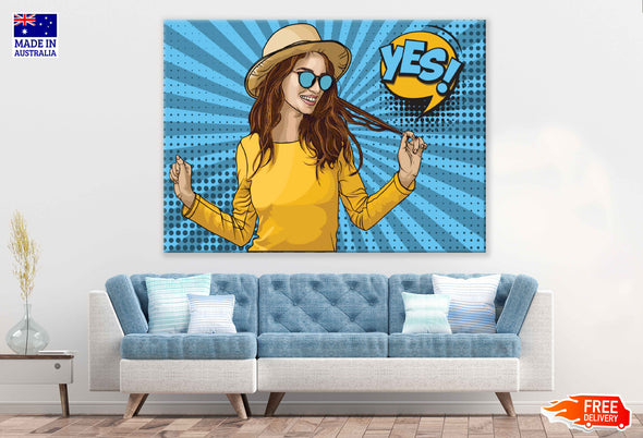 Yes Quote & Dancing Girl Illustration Pop Arts & Comic Poster Print 100% Australian Made Stretched Canvas Ready to Hang - 2170