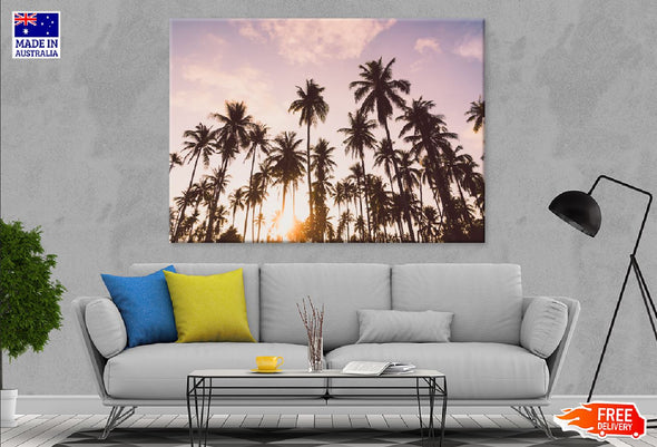 Coconut Palm Trees with Clouds Print 100% Australian Made Stretched Canvas Ready to Hang - 1695