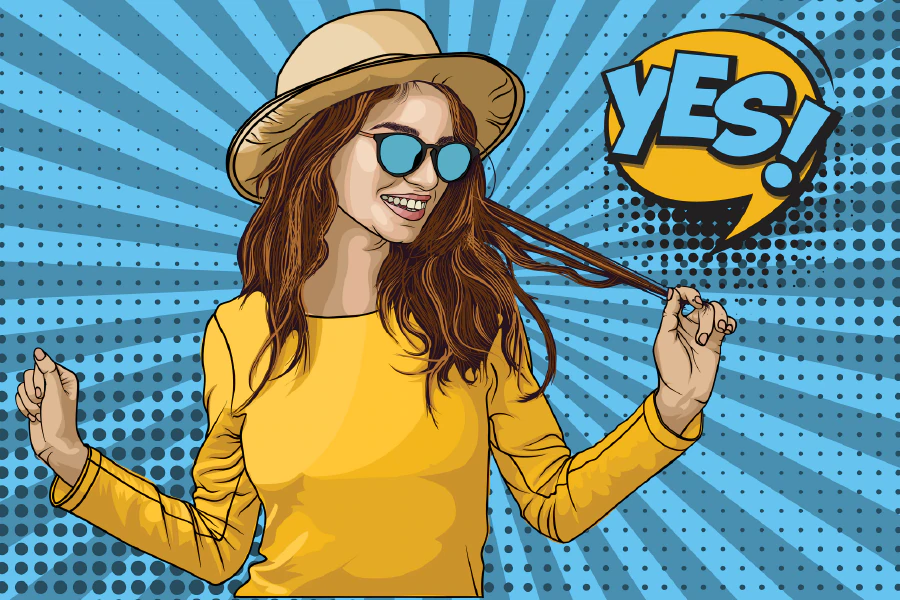 Yes Quote & Dancing Girl Illustration Pop Arts & Comic Poster Print 100% Australian Made Stretched Canvas Ready to Hang - 2170