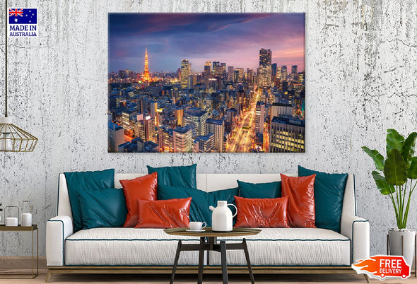 Tokyo City Aerial Sunset View Print 100% Australian Made Stretched Canvas Ready to Hang - 1466