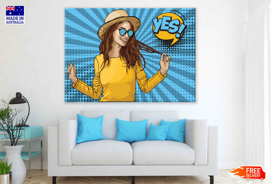 Yes Quote & Dancing Girl Illustration Pop Arts & Comic Poster Print 100% Australian Made Stretched Canvas Ready to Hang - 2170